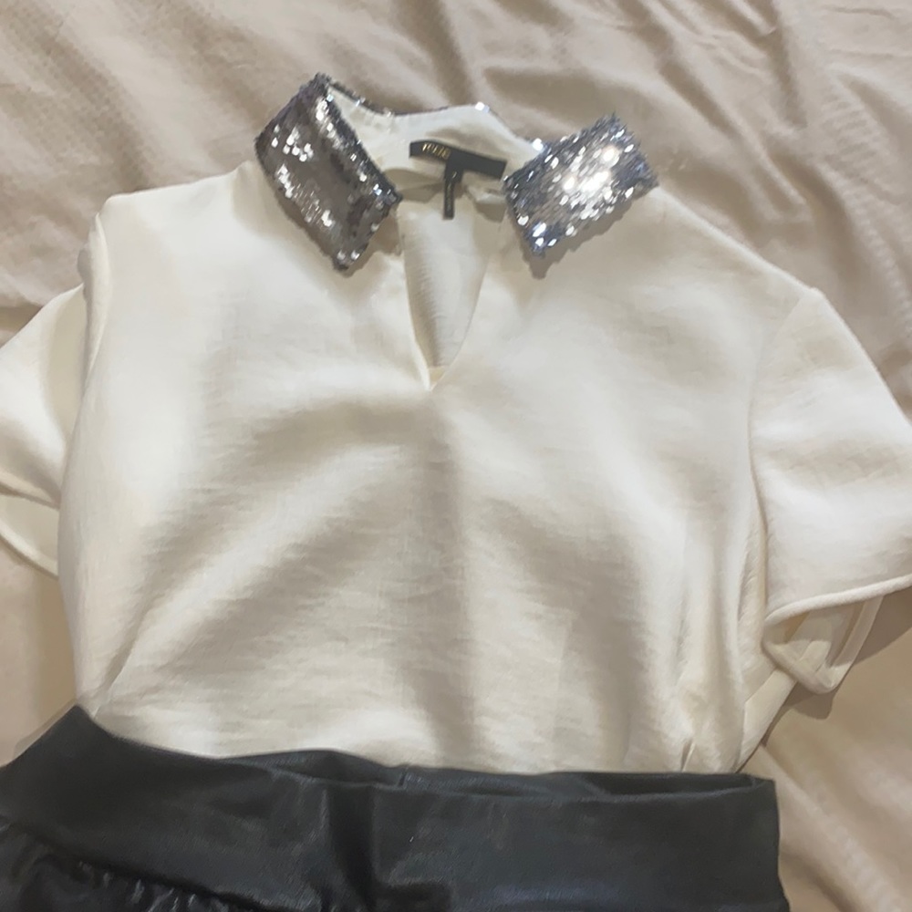 Maje Beautiful Silver Sequence Collar Top - image 1